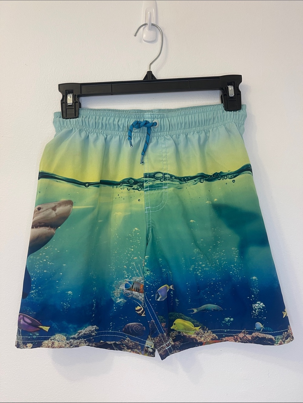wonder nation Blue & Green Ocean Scene Swim Trunks Size L 10-12